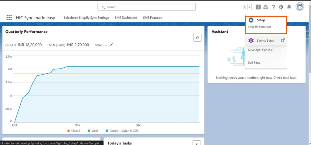 Step 1 - Log in to your Salesforce account and click on Setup to open it