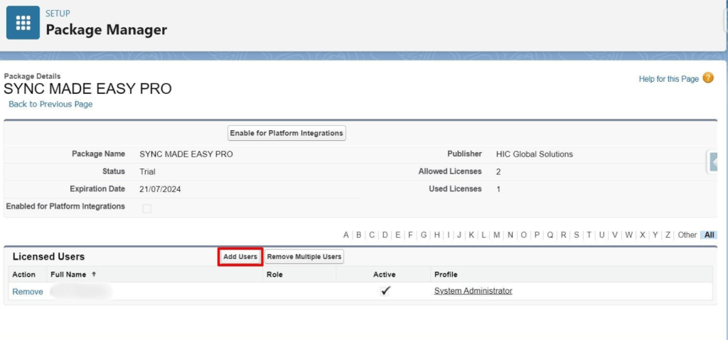 Step 4 - The system admin will already be added as a user. To add a new user, click on “Add User”