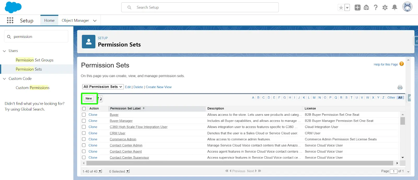click-new-to-create-new-permission-sets
